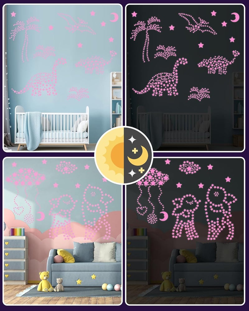 Greingways 201 Pcs Glow in The Dark Stars Stickers for Ceiling Bedroom, Stocking Stuffers for Kids Ages 3-5, 4-8, 8-12, Boys Girls Room Decor Wall Stickers Stocking Stuffers for Toddler-Pink - Image 5